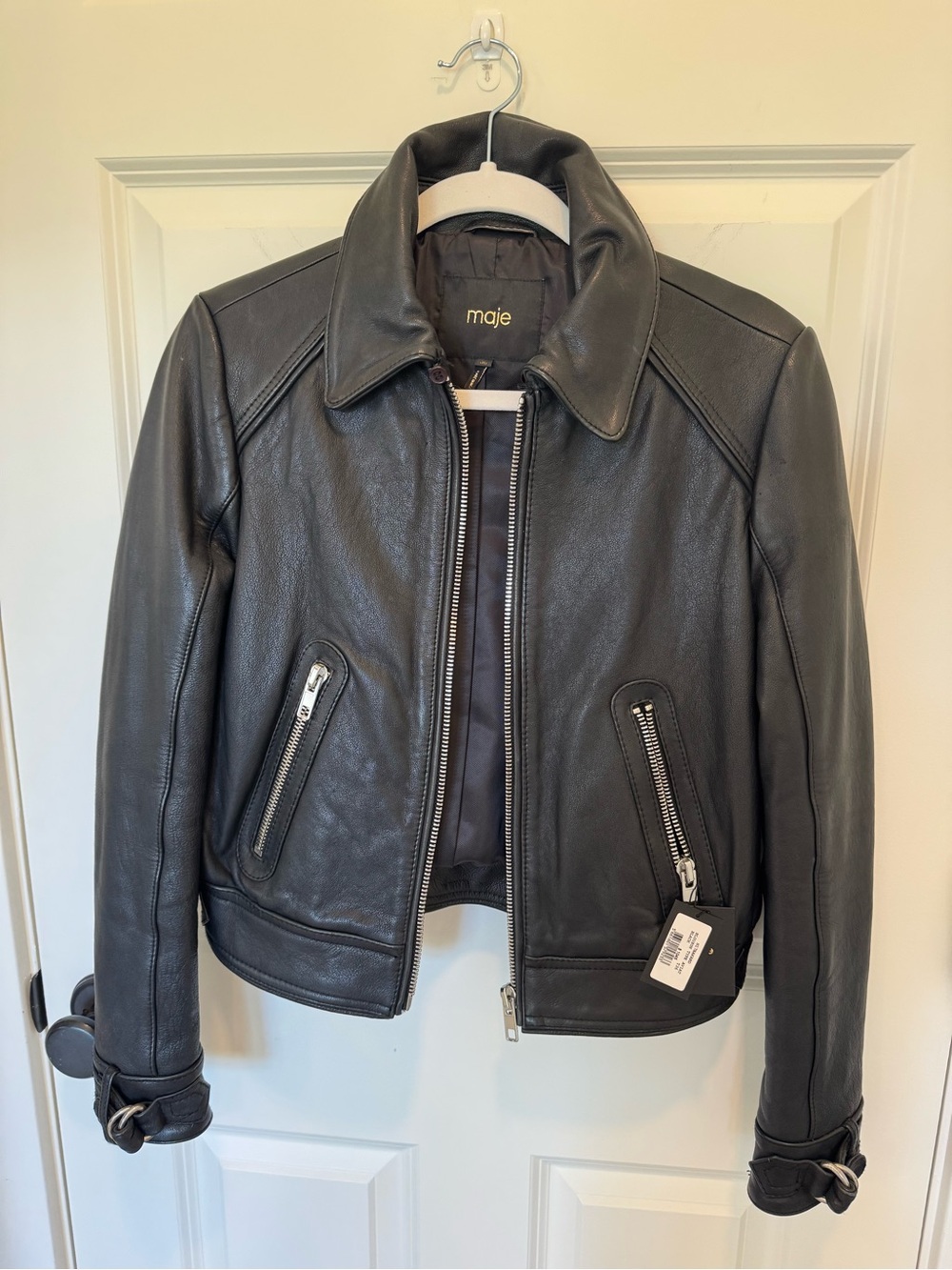 Maje Black Leather Aviation Jacket sz:36